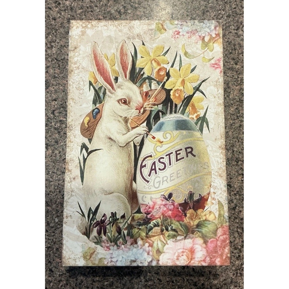 Vintage-Style Easter Rabbit Greetings Storage Box, Easter Egg, Floral - 2015